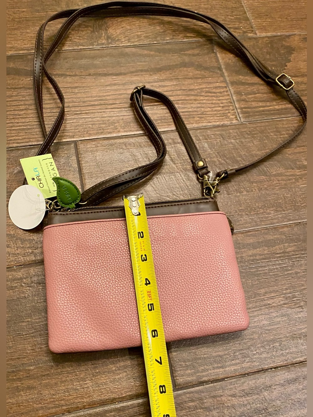 Chala Pink Floral Applique Crossbody with Brown Strap - Picture 9 of 10